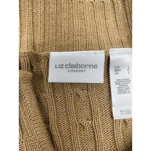 Liz Claiborne Sweater Womens Large tan- brown Zip Up Cardigan Liz Sport Cotton - Picture 9 of 12